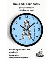 İsme Özel A Harfi Çocuk Odası Duvar Saati Orta Boy 30 cm Siyah Camlı Sessiz