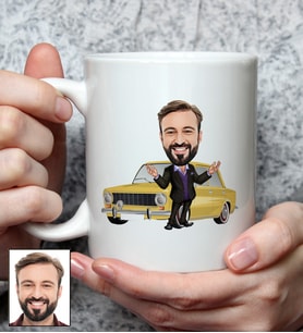 Kişiye Özel Araba Tasarımlı Karikatürlü Kupa Bardak