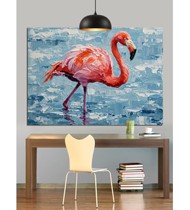 Pembe Flamingo Kuş Figürü Dekoratif Kanvas - Mdf Ahşap Tablo