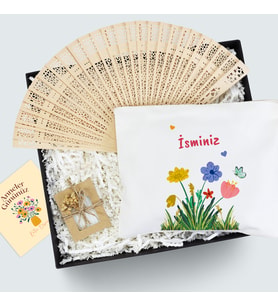 Kişiye Özel Bez Çanta & Mini Sabun & Ahşap Yelpaze Hediye Seti