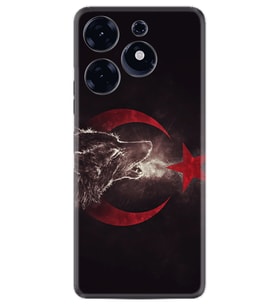 Tecno Spark 10 Pro Kılıf Resimli Desenli Baskılı Silikon Kurt ve Ay Yıldız 1403