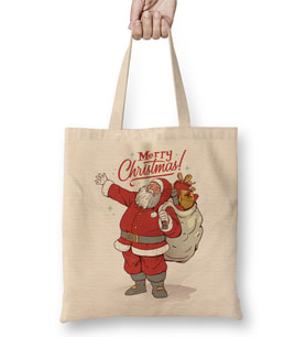 Yılbaşı Yeni Yıl Konseptli Noel Baba Merry Christmas 05 Bez Çanta Uzun Saplı