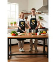 Erkek Unisex Aşçı Önlüğü Eritilmiş Pizza İskelet Baskılı Mutfak Giyimi Rahat Kesim Günlük Modern