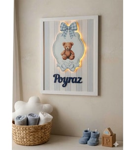 LED Işıklı İsimli Bebek Odası Tablosu Kişiye Özel Duvar Dekoru LED Kapı Süsü Bebek Kapı Süsü
