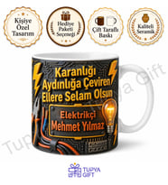 Elektrikçiye Hediye İsimli Baskılı Kupa Bardak Özel Tasarım Elektrik Ustası