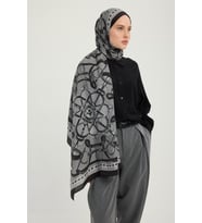 Schaless Süvarinin Arması - Mavi - Vierra Desenli Viskon Şal - 70x190 Cm (Siyah)