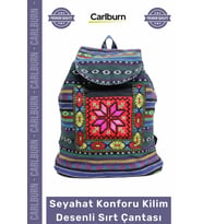 #Çanta Etnik Tasarım Geniş Hacim Yumuşak Dokulu Dayanıklı Seyahat Konforu Kilim Desenli Sırt Çantası