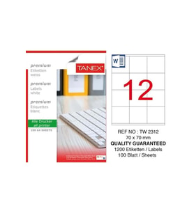 Tanex Lazer Etiket 100 Yaprak 70 x 70 Mm Lazer Yazıcı Etiketi