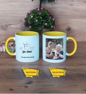 Yılın Annesi Kupa Bardak Sarı Fotoğraflı Doğum Günü Anneler Günü Hediyesi
