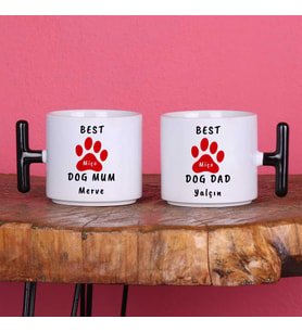 Kişiye Özel Köpek Annesi ve Köpek Babası Tasarımlı İsimli Best Dog Mum ve Best Dog Dad Yazılı Kupa Bardak