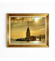 Tablore İstanbul Kız Kulesi Manzaralı Gün Batımı Altın Çerçeveli Tablo