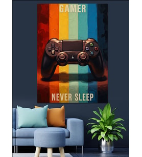 Nostaljik Renkli Gamer Oyun Kumandası Dekoratif Kanvas - Mdf Ahşap Tablo
