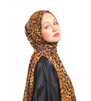 Leopar Desen Modal Seri Şal Eşarp Askısı İle Birlikte 75x200 Taba Siyah-75x200
