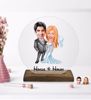 BK Gift Kişiye Özel Evleniyoruz Karikatürlü Yuvarlak Ahşap Standlı Biblo-5