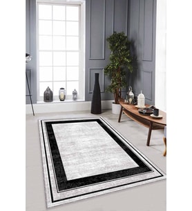 Gri Çerçeveli Kaymaz Tabanlı Makinede Yıkanabilir Halı AR531 - 100 x 160 cm