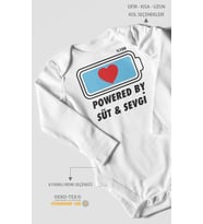 Powered By Süt ve Sevgi Baskılı Bebek Zıbını – Çıtçıtlı Body 8 Renk  %100 Pamuk Uzun Kol (Beyaz)
