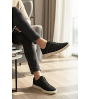 Enoch Hakiki Deri Süet Kahverengi Biyeli Siyah Erkek Sneaker