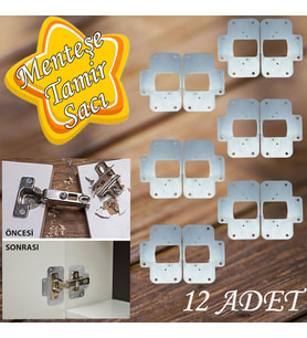 Dolap Kapak Taş Menteşe Tamir Sacı Pratik Onarım Kiti Krom Metal Yuva Tablası 6.5 x 9 cm (12 ADET) (Beyaz)
