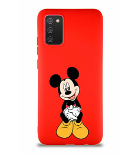 Samsung Galaxy A02S Soft Premier Kapak Mickey Mouse-A Tasarımlı Silikon Kılıf - Kırmızı (Şeffaf)