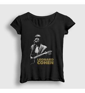 Presmono Kadın Siyah Poster Müzik Leonard Cohen T-Shirt 486873tt