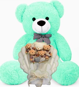 Sevimli 90 cm Peluş Ayı ile Giysili Yumoş Peluş Ayıcık Buketi, Sevgiliye- Sevdiklerinize; Doğum Günü, Yıldönümü, Özel Gün