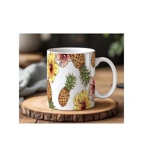 Ananas Tasarımlı Beyaz Seramik Baskılı Kupa Bardak 330ml