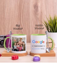Teyzeye Hediye Google Tasarım Fotoğraflı Ahşap Altlıklı Yeşil Kupa