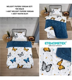 ETE HOMETEX TEK KİŞİLİK LÜX WELSOFT YORGAN KELEBEK İNDİGO 155X215CM 8696474231930