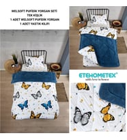 ETE HOMETEX TEK KİŞİLİK LÜX WELSOFT YORGAN KELEBEK İNDİGO 155X215CM 8696474231930