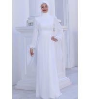 Firuze Tesettür Abiye Beyaz