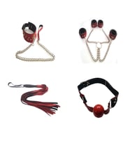 Kırmızı Fantazi Boyun Tasması Fantezi Deri El Ayak Kelepçe Fantezi Deri Kırbaç Fantezi Deri Ağız Topu + Erotik Masaj Yağı(Red Fancy Collar , Fancy Leather Hand Foot Handcuffs , Fancy Leather Whip , Fancy Leather Mouth Ball + Erotic Massage Oil)