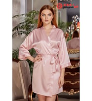Gd Goldoremi 6524 Kadın Gelin Çeyiz Uzun Bol Kol Bride Saten Gecelik (Pudra)