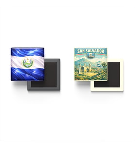 Buzdolap Magnetleri - El Salvador Bayrağı ve San Salvador Retro Tema - 2'li Set Magneti
