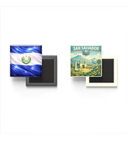 Buzdolap Magnetleri - El Salvador Bayrağı ve San Salvador Retro Tema - 2'li Set Magneti