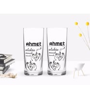 BK Gift Kişiye Özel Renkli Baskılı Alekta Movik Movik Tasarımlı İkili Rakı Bardağı Seti-1 (Beyaz)