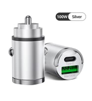 100W Mini Silver Çakmaklık USB Type-C Soketli Araç İçi Süper Hızlı Şarj Adaptörü