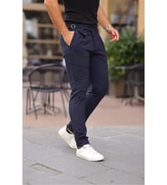 Kemer Detaylı Kuşaklı Old Money Kumaş Pantolon (Lacivert)