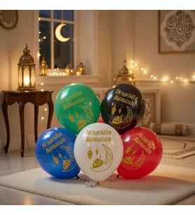 Ramazan Temalı 10'lu 12 İnç Baskılı Karışık Renk Lateks Balon