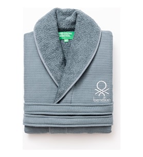 Benetton Home Waffle Bornoz, L/XL, %100 Pamuk, Koyu Mavi Renkte, Neutral Seri