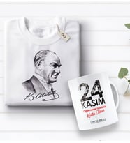 BK Gift Kişiye Özel Öğretmenler Günü Tasarımlı Kupa Bardak ve Atatürk Baskılı Tişört Hediye Seti- 3-10, Öğretmene Hediye, Öğretmenler Günü, 100. Yıl Hediyesi
