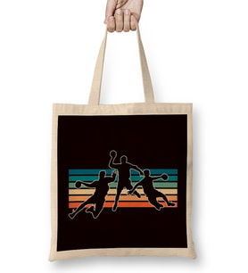 Vintage Handball Players Retro Handballer Ball Sports Team Bez Çanta Uzun Saplı