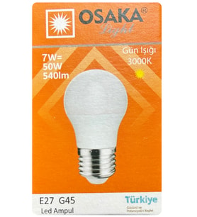 (1 Adet) Osaka 7W (50W) Sarı Işık E27 Duylu (Kalın Duy) Led Mini Ampul