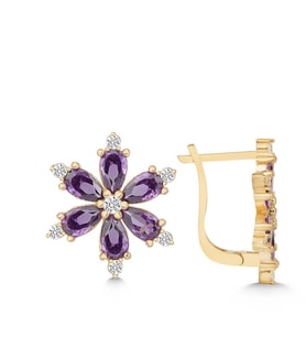 Gümüş Gold Mor Lotus Çiçeği Kadın Küpe