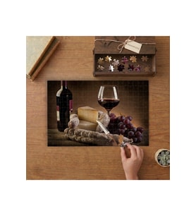Peynir Tabağı ve Kırmızı Şarap Tasarımı 240 parça Ahşap Puzzle Ahşap Kutuda MP01644