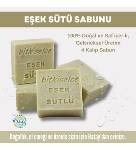 Bitkiselce Saf ve doğal içeriklerle Eşek Sütü Sabunu  450 gr (4 Kalıp)