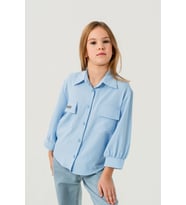 Kız Çocuk Kol Büzgülü Gömlek 3149 (Mavi)