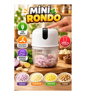 250 ml USB Şarjlı Mini Rondo – Sarımsak, Soğan, Zencefil ve Fındık Doğrayıcı