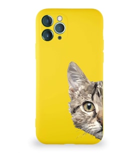 Apple iPhone 11 Pro Soft Premier Kapak Catface Tasarımlı Silikon Kılıf - Sarı (Şeffaf)