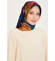 Armine Tivil İpek Eşarp 9241 - 80 Lacivert Karışık Desen