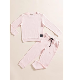 2'li Pamuk Waffle Sweat Jogger Pembe Alt Üst Takım